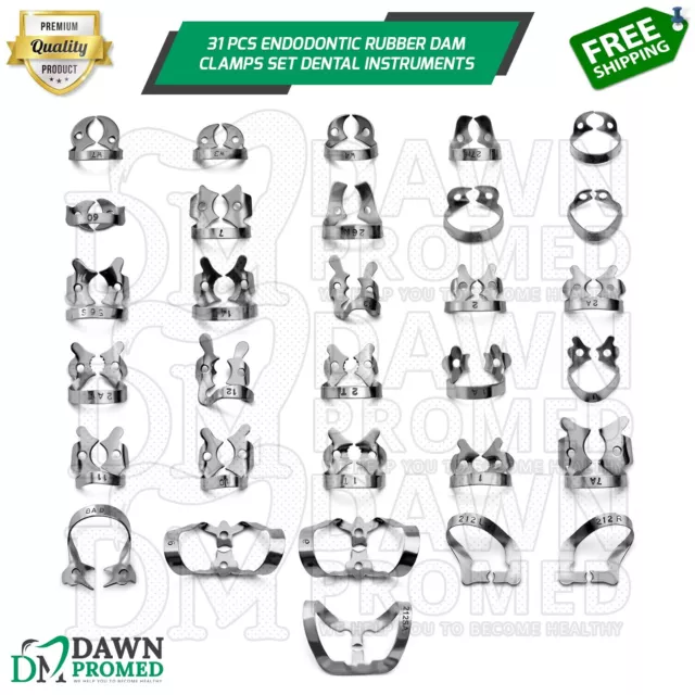 31 Pcs Endodontic Rubber Dam Clamps Set Dental Instruments German Grade