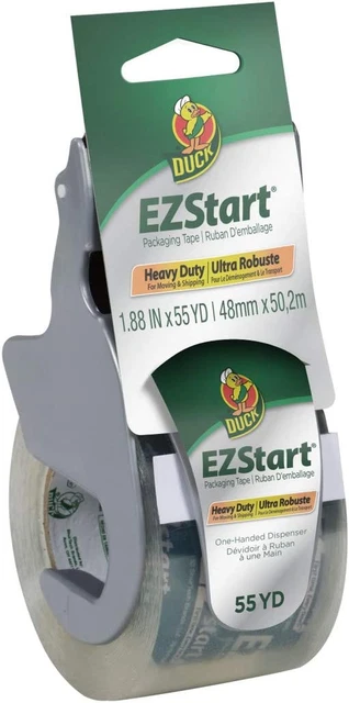 Duck EZ Start Packing Tape with One-Handed Dispenser, 1.88 Inch X 55.5 Yard, Cle