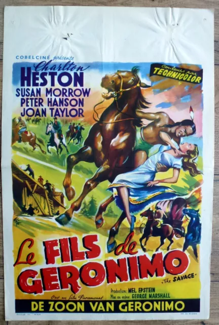 belgian poster western THE SAVAGE, CHARLTON HESTON, GERONIMO, INDIENS