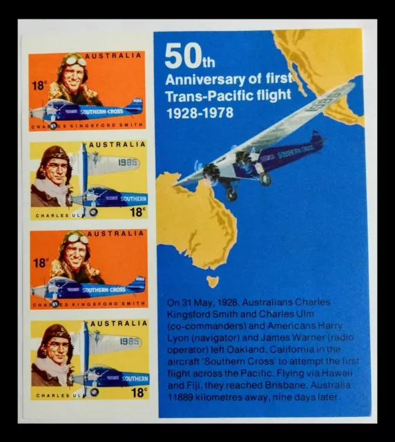 095. Australia 1978 Imperf Stamp M/S 50Th Anniversary 1St Trans-Pacific Flight