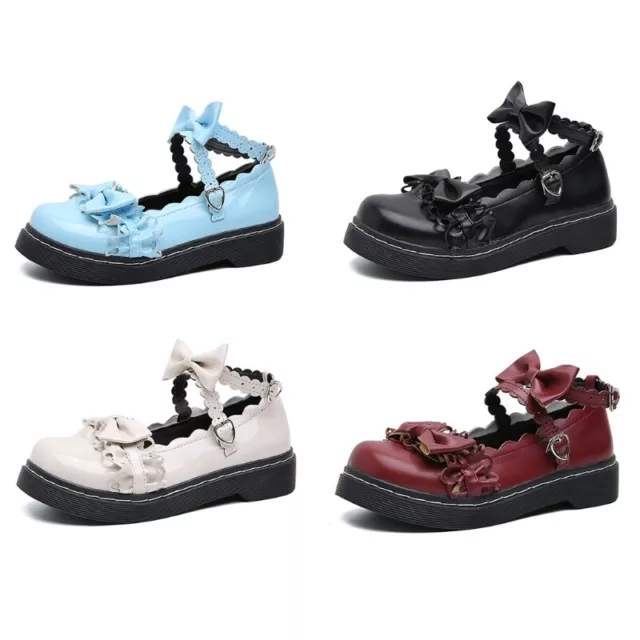 Japanese Faux Leather Shoes Cute Bowknot Round Toe Cosplay Shoes