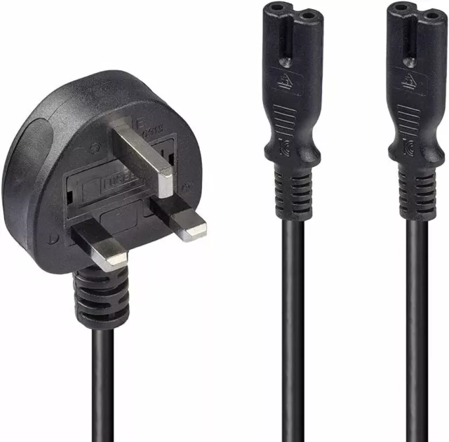 LINDY 2.5m UK Mains 3 Pin Plug to 2 x IEC C7 Splitter Power Cable/Figure 8 Lead