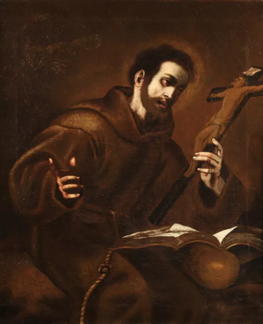17th CENTURY ITALIAN OLD MASTER OIL CANVAS - ECSTASY OF SAINT FRANCIS OF ASSISI