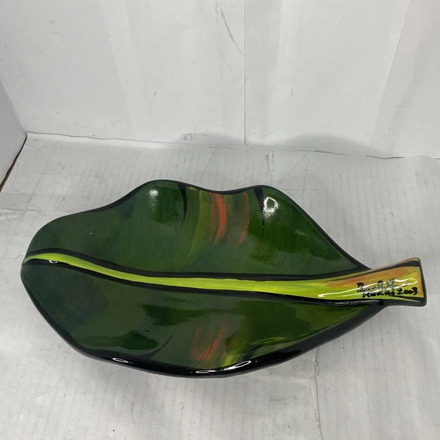 RARE Ben Diller Pottery 11” Long Banana Leaf Tray Dish Maui Hawaii 2003 Signed