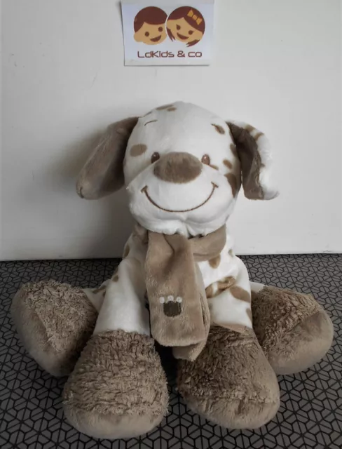 DOUDOU PELUCHE NATTOU CHIEN MAX & NOA BLANC BEIGE TAUPE TACHES 👑 21cm D1244