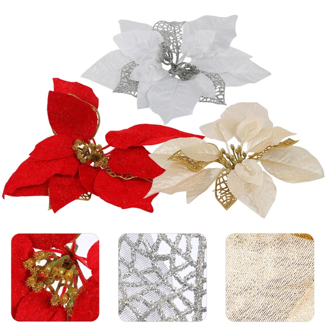 15 piezas flor de Navidad adornos florales brillantes estrella de Navidad artificial