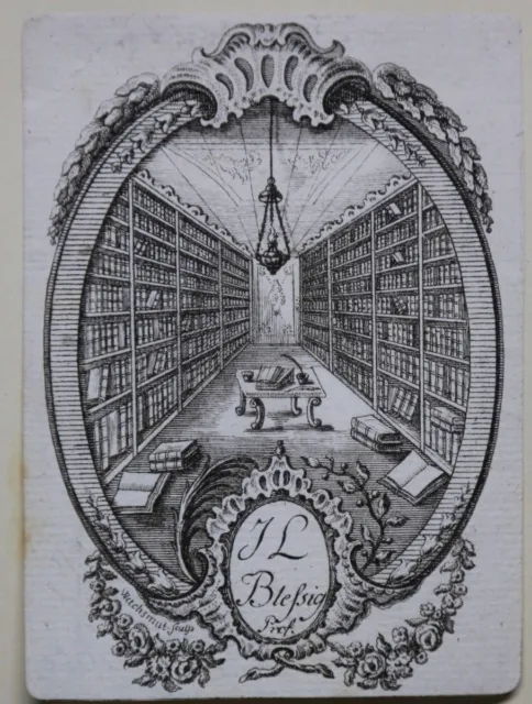 Exlibris Johann Lorenz Blessig Darstellung eines Bibliothekssaals ca. 1780