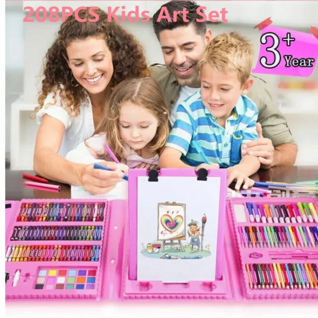 208PCS Kids Art Set Box Case Painting Drawing Colour Pencils Pastels Artist kit