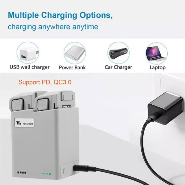 🐅QC3.0 Battery Charger Two Way USB Charging Hub For DJI Mini 3 Pro Drone