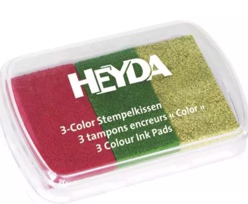 HEYDA Stempelkissen 3farbig 3-Color rot dunkelgrün GoldWeihnachtsfarben Stempel