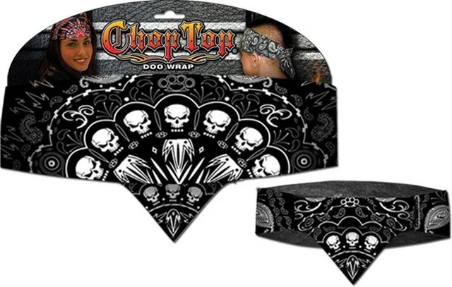 Black White Skull Paisley Chop Top Bandanna Head Wrap Sweatband Headband Adjusts