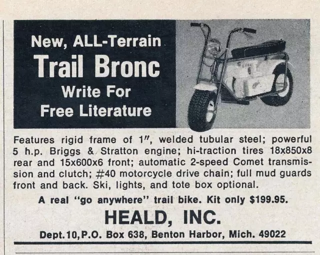 Magazine Ad - 1969 - Heald Mini Bike - Trail Bronc -Heald Co., Benton Harbor, MI