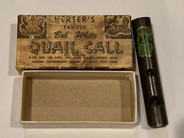RARE Vintage Herter's Famous Bob White Quail Call Green Label Original Box