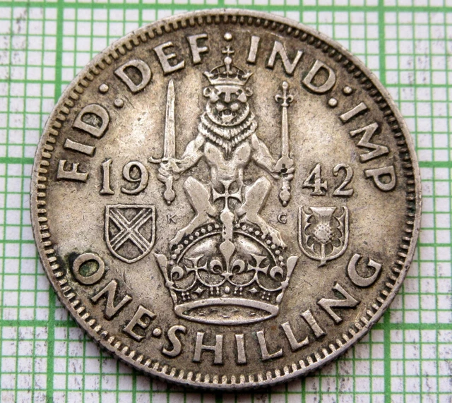 GREAT BRITAIN GEORGE VI 1942 ONE SHILLING, Scottish Crest SILVER