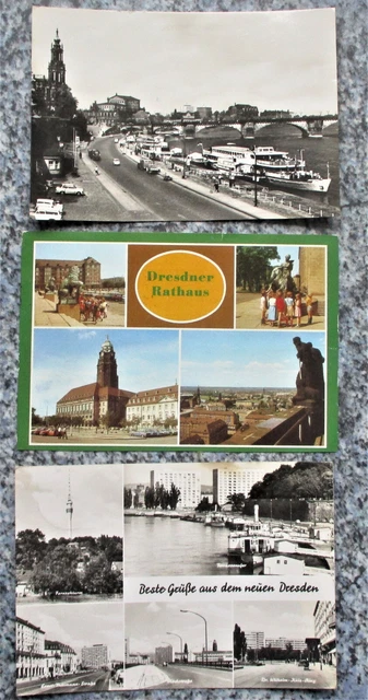3 alte AK Ansichtskarten Dresden Sachsen Terrassenufer Rathaus u.a..DDR Ostalgie