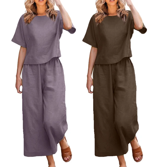 Set Due Pezzi Abito Donna Tinta unita con Camicia Allentata e Pantaloni