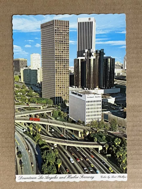 Postcard Los Angeles California Aerial View Downtown Harbor Freeway Vintage CA