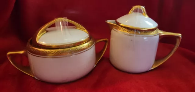 Pair Rosenthal Bohemia Donatello Creamer & Sugar with Lids, White & Gold Trim