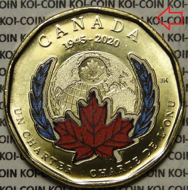 *ERROR*print offset left*BU UNC Canada 1945-2020 $1 UN Charter color coin