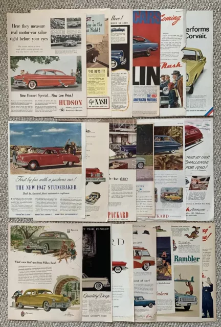 (19) Vintage NASH STUDEBAKER PACKARD FRAZER Automobile Magazine Ads 1940-60s Lot