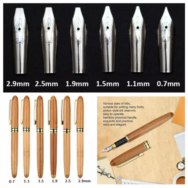 Calligraphy Fine Nib Stationery Bamboo Fountain Pens Broad Stub Chisel-pointed