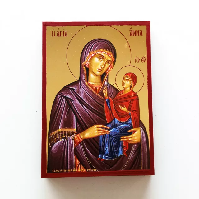 Saint Anna with Panagia medium Goldprint Greek byzantine orthodox icon handmade