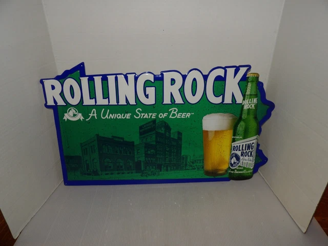 Rolling Rock Embosed PA State Metal Beer Sign-1999 Latrobe Brewing