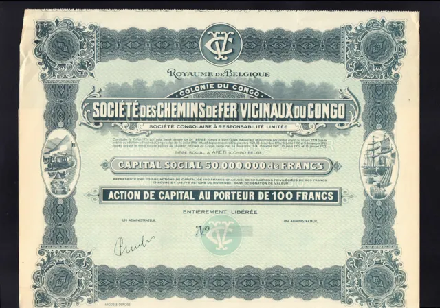 Chemins de Fer Vicinaux du Congo Aketi  100 Francs1922 Congo / Belgium  Railroad