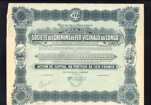 Chemins de Fer Vicinaux du Congo Aketi  100 Francs1922 Congo / Belgium  Railroad