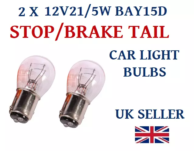 2 x 12V 21/5W BAY15D BRAKE STOP LIGHT TAIL CAR BULBS AUTO VAN LAMP 380 clear