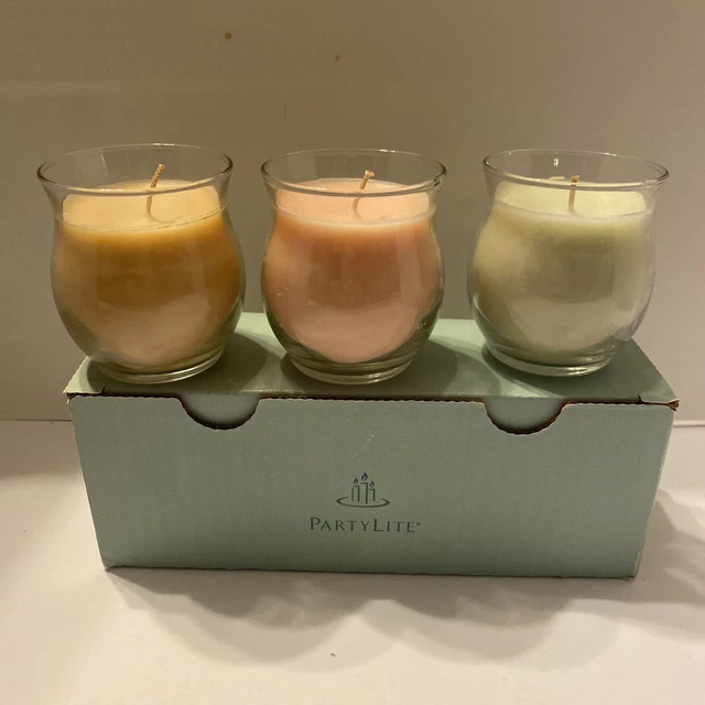 PartyLite 3 Mini Barrel Jar Candles NIB Ginger, Apricot, Cucumber P6A/P9578