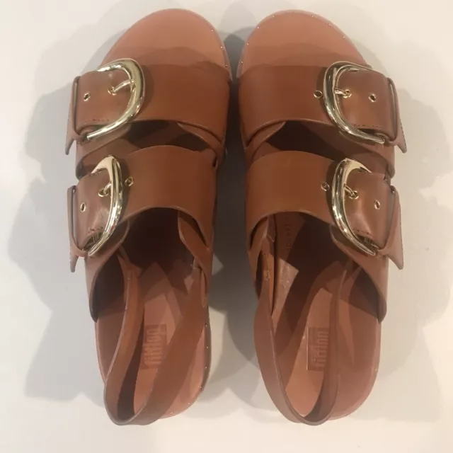 FITFLOP Tan Women’s Duo Buckle Leather Slip On Sandal Size 7 Worn Once