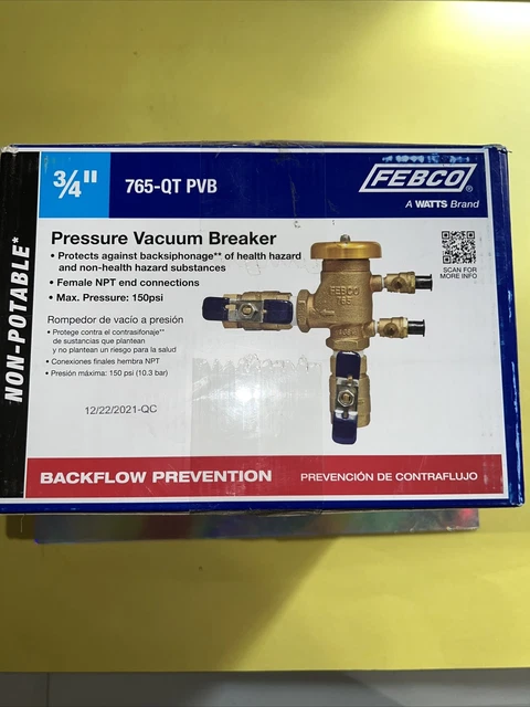 Febco/Watts Pressure Vacuum Breaker 3/4765-Qt Pvb - Edp #765Ebv Backflow Prevent
