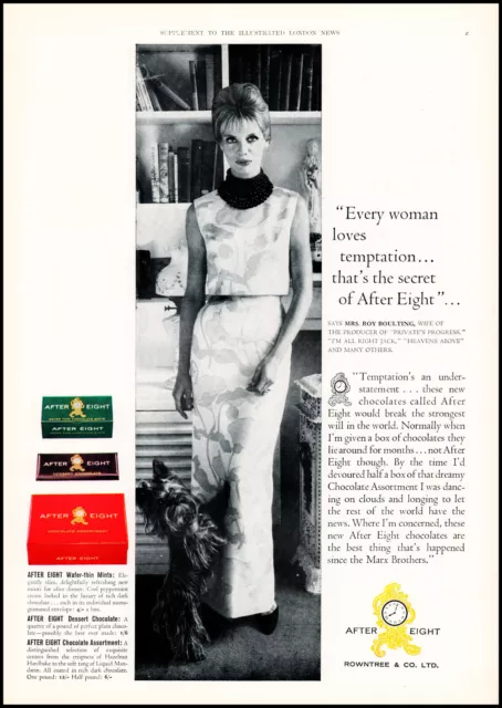 1962 Rowntree After Eight candies Mrs. Roy Boulting retro UK photo print ad XL14