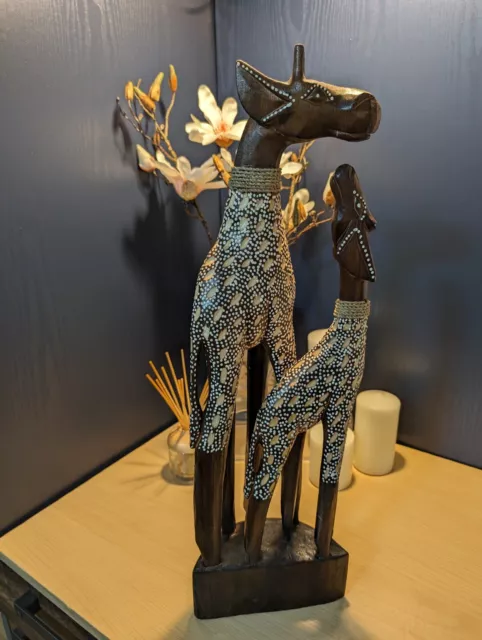 60cm Tall Fair trade Hand Carved Giraffe Mother And Calf Statue