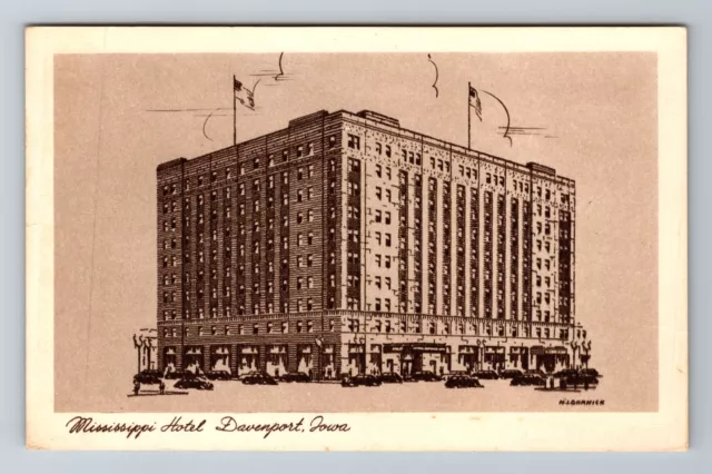 Davenport IA-Iowa, Mississippi Hotel, Advertising, Antique, Vintage Postcard