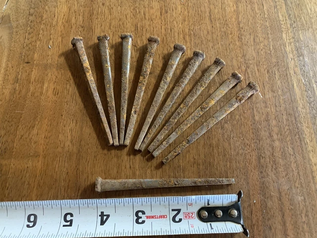 Vintage (10)Square Cut 4” Straight Nails w/ Square Heads
