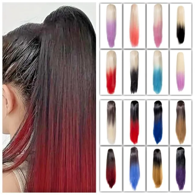 KOKO Ombre Dip Dye Ponytail Straight 22" Claw Clip & Drawstring Fit Balayage