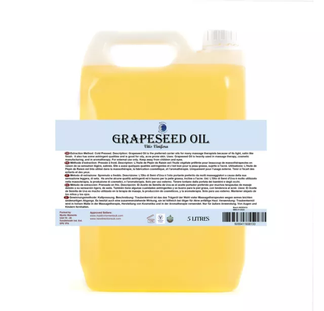 Mystic Moments | Grapeseed Carrier Oil - 100% Pure - 5 Litres