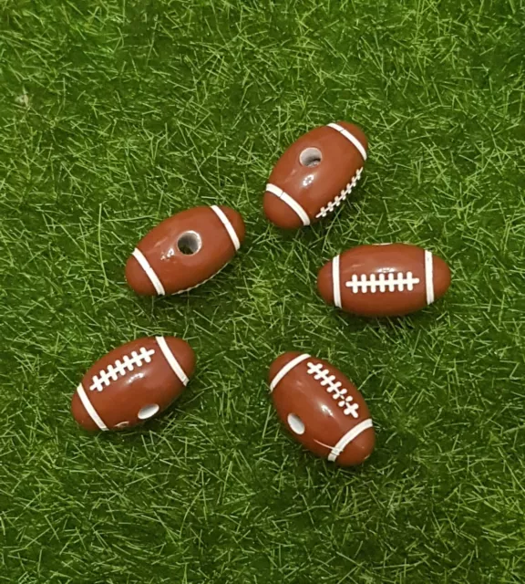 NFL Football Rugby Ball Acrylic Resin Coloured Bead 5pc Charm Craft UK Superbowl