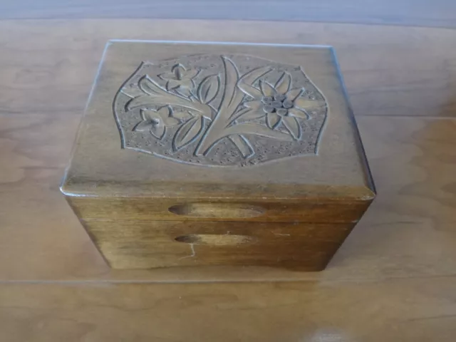 Vintage Cuendet Wood Swiss Musical Jewelry Box Edelweiss Melody