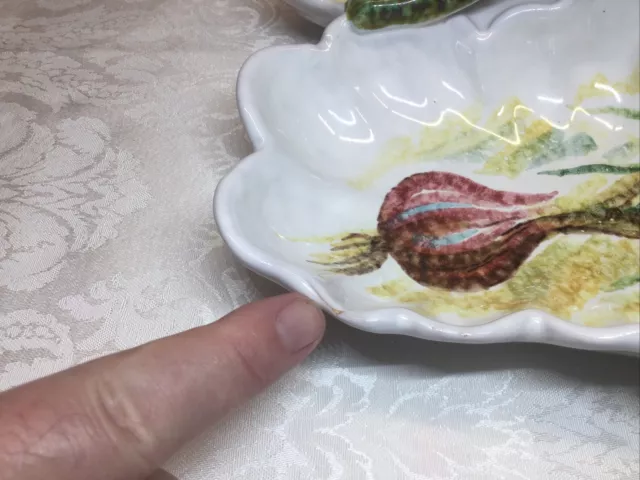 Vintage Italian Pottery Majolica Divided Serving Tray Dish Handles Hand Painted 2