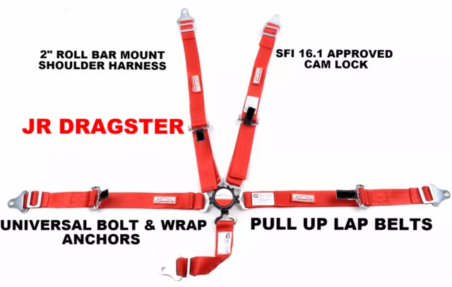 Quarter Midget Racing Harness Sfi 16.1 5 Point Cam Lock Belt Flame Red