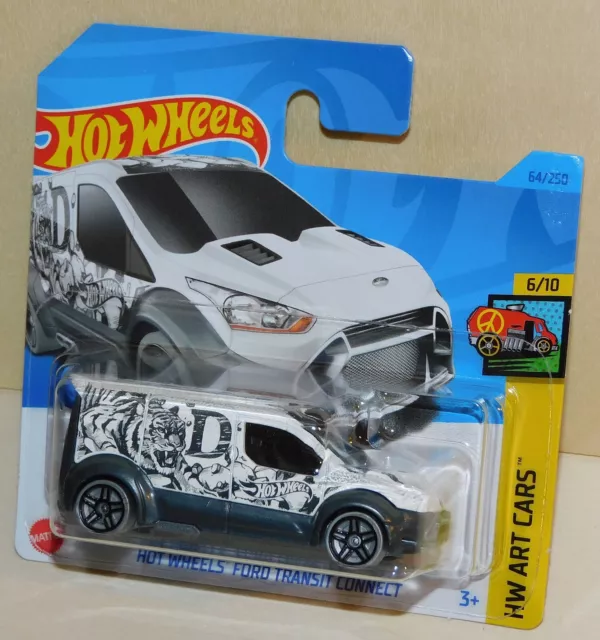 2023 Hot Wheels FORD TRANSIT CONNECT bianco Tiger Van HW Art Cars 6/10 # 64 HKH50