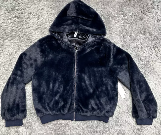 Design Lab Lord And Taylor Faux Fur Hooded Chubby Teddy Bomber Jacket Size L