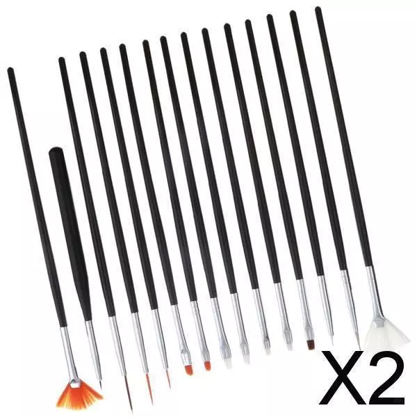 2X 15Pcs Nail Art Decorations Brush Set Tools DIY Painting Pen Nail Tips