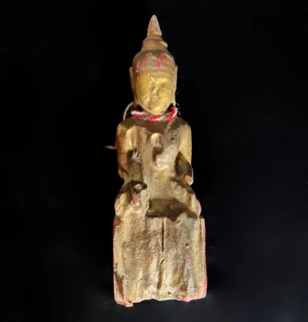 Burmese Vintage Gold Religion Mandalay Buddha Sculpture Myanmar Teak Wood Art