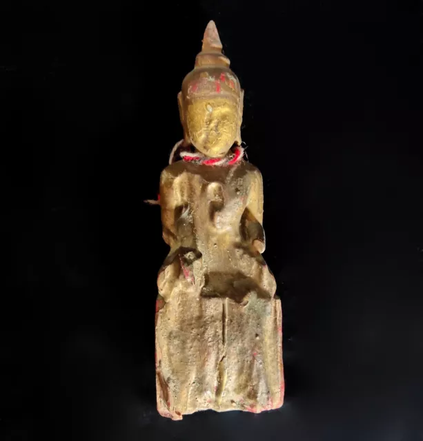 Vintage Buddha Statue Burmese Gold Mandalay Sculpture Myanmar Teak Wooden Art