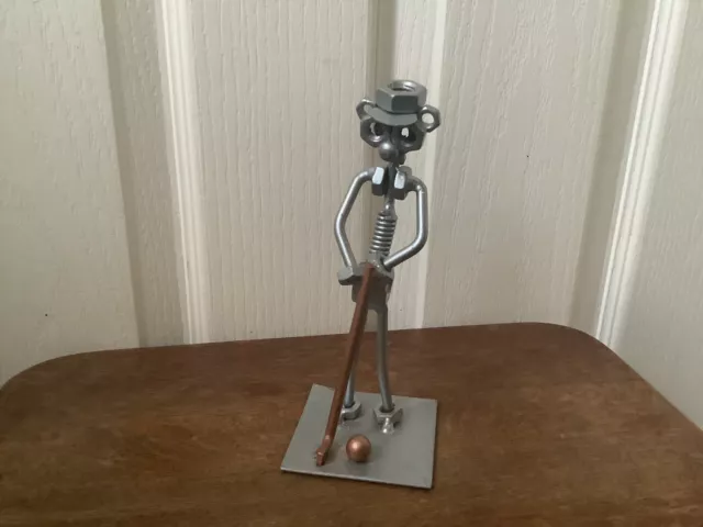 Vintage Hinz & Kunst Metal Nut & Bolt Artwork Man Playing Golf Figure