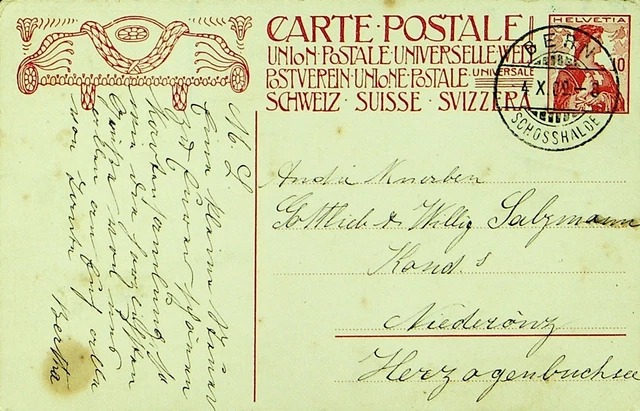 SEPHIL SWITZERLAND 1909 INAUGURATION OF UPU MONUMENT 10c PPC FROM BERN